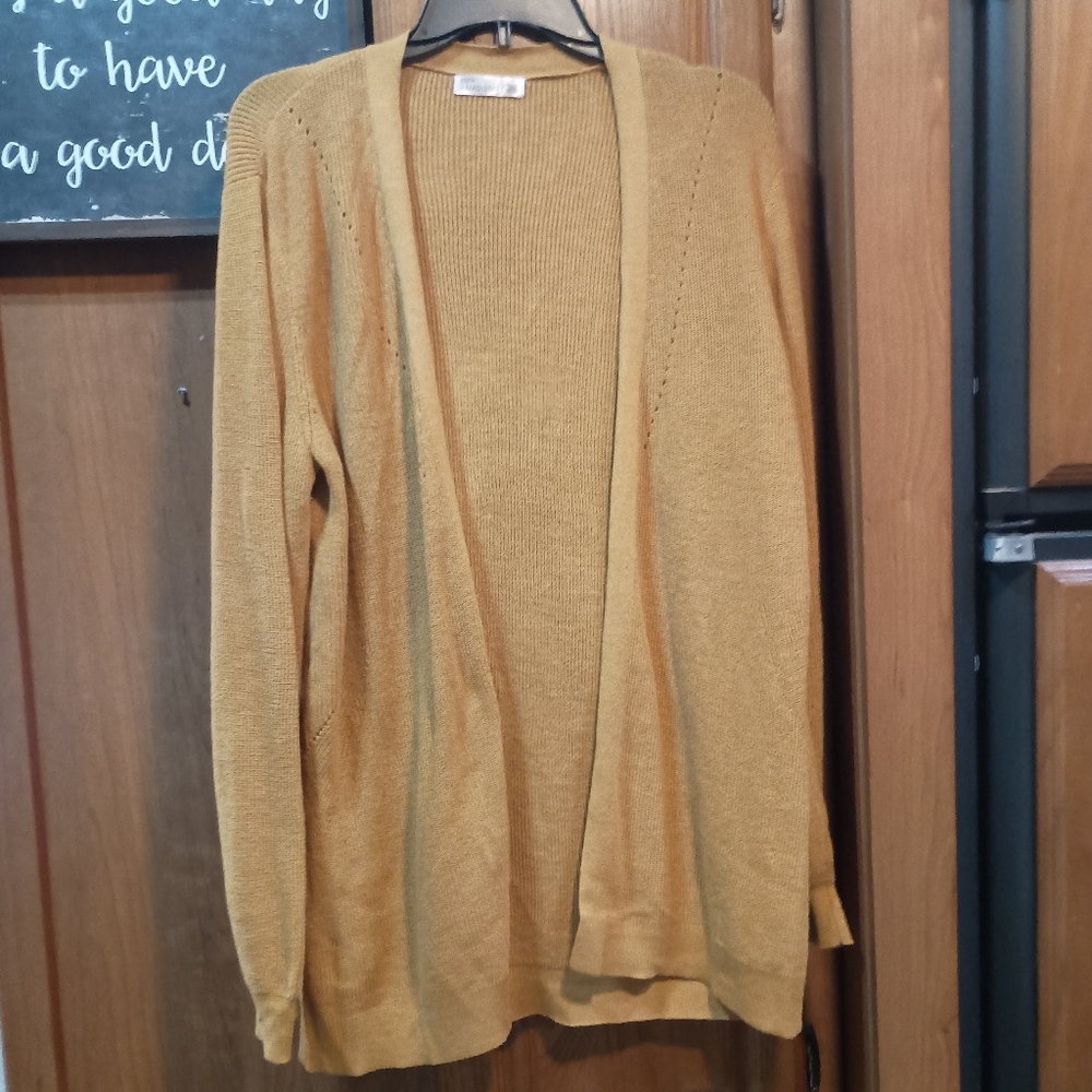 89th & Madison Women's Mustard Yellow Open Front Cardigan Large